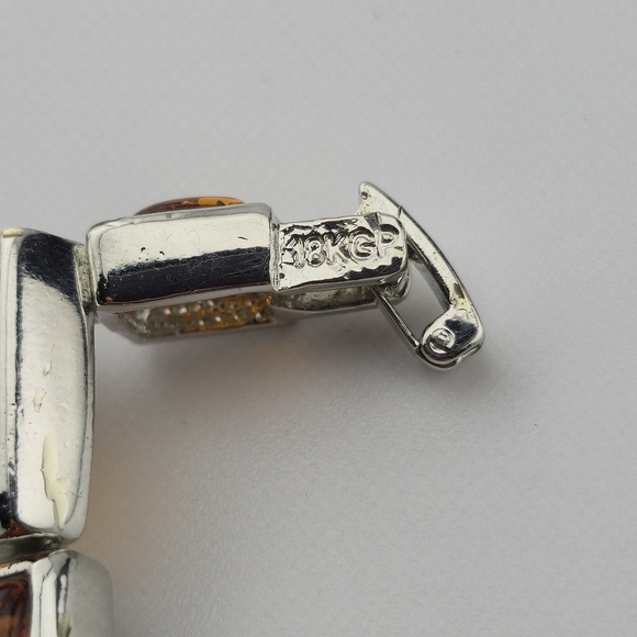 18KGP Amber Link Bracelet 7" Rectangular Gemstones Gold Plated Statement Jewelry - Picture 7 of 12